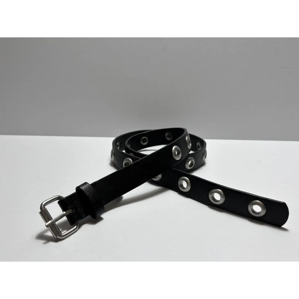 Brandy Melville Grommet Belt One Size Black Silver Eyelet Faux Leather Edgy